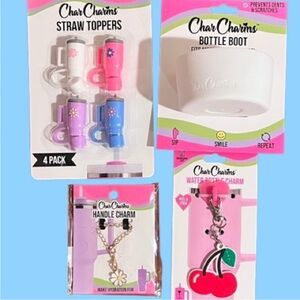 🆕- Char Charms- Set of 4 Water Bottle Accessories- Straw Toppers, Boot & Charms